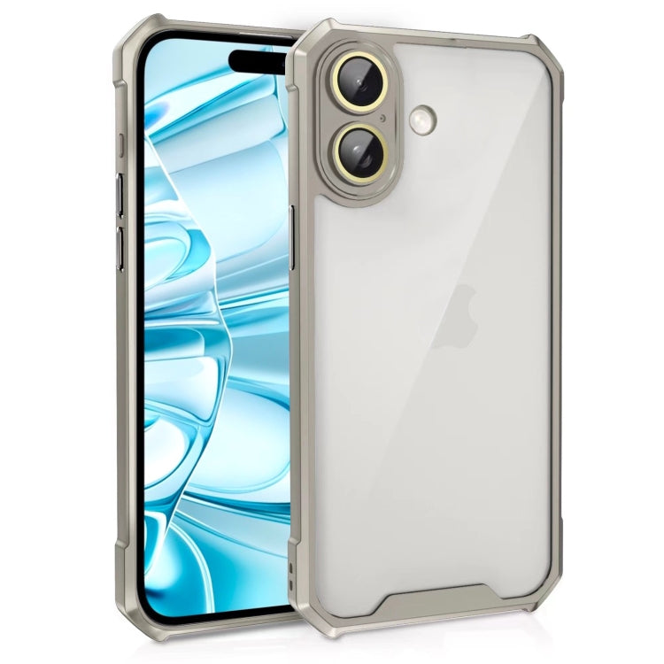 For iPhone 16 Shockproof Acrylic Phone Case with Lens Glass Film(Grey) - iPhone 16 Cases by buy2fix | Online Shopping UK | buy2fix