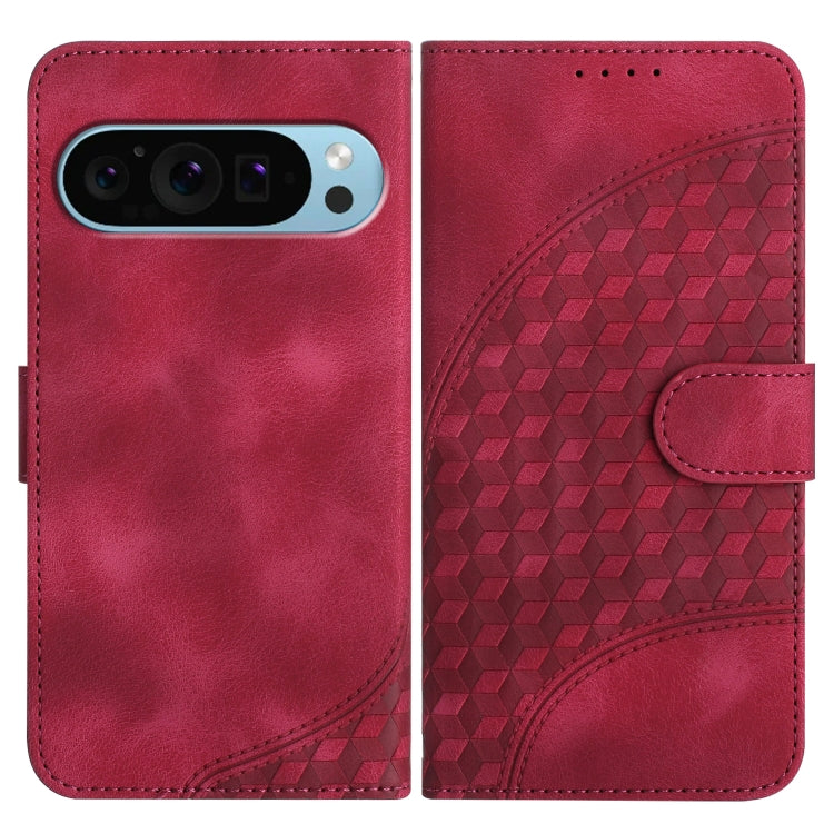 For Google Pixel 9 Pro YX0060 Elephant Head Embossed Phone Leather Case with Lanyard(Rose Red) - Google Cases by buy2fix | Online Shopping UK | buy2fix