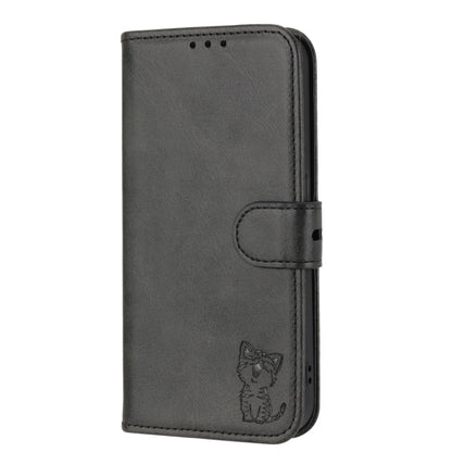 For Google Pixel 9 Pro Embossed Happy Cat Pattern Flip Leather Phone Case(Black) - Google Cases by buy2fix | Online Shopping UK | buy2fix