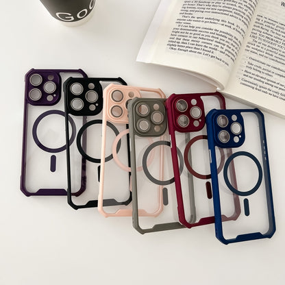 For iPhone 14 Plus Colorful Two-Color Lens Film MagSafe Magnetic Horn Acrylic+TPU Case(Red) - iPhone 14 Plus Cases by buy2fix | Online Shopping UK | buy2fix