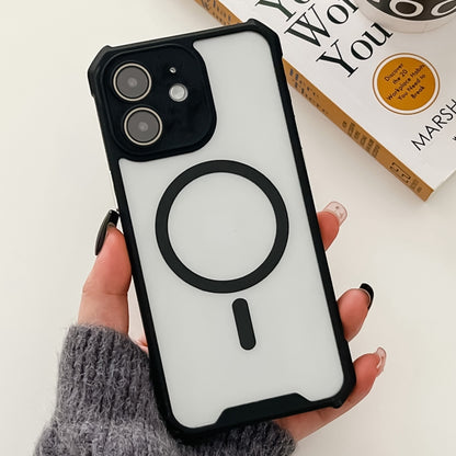 For iPhone 11 Colorful Two-Color Lens Film MagSafe Magnetic Horn Acrylic+TPU Case(Black) - iPhone 11 Cases by buy2fix | Online Shopping UK | buy2fix