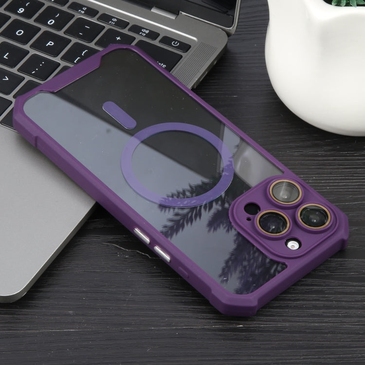 For iPhone 16 Pro Colorful Two-Color Lens Film MagSafe Magnetic Horn Acrylic+TPU Case(Purple) - iPhone 16 Pro Cases by buy2fix | Online Shopping UK | buy2fix