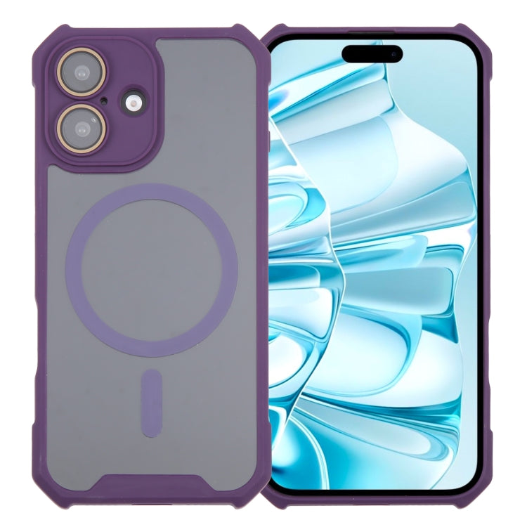 For iPhone 16 Plus Colorful Two-Color Lens Film MagSafe Magnetic Horn Acrylic+TPU Case(Purple) - iPhone 16 Plus Cases by buy2fix | Online Shopping UK | buy2fix