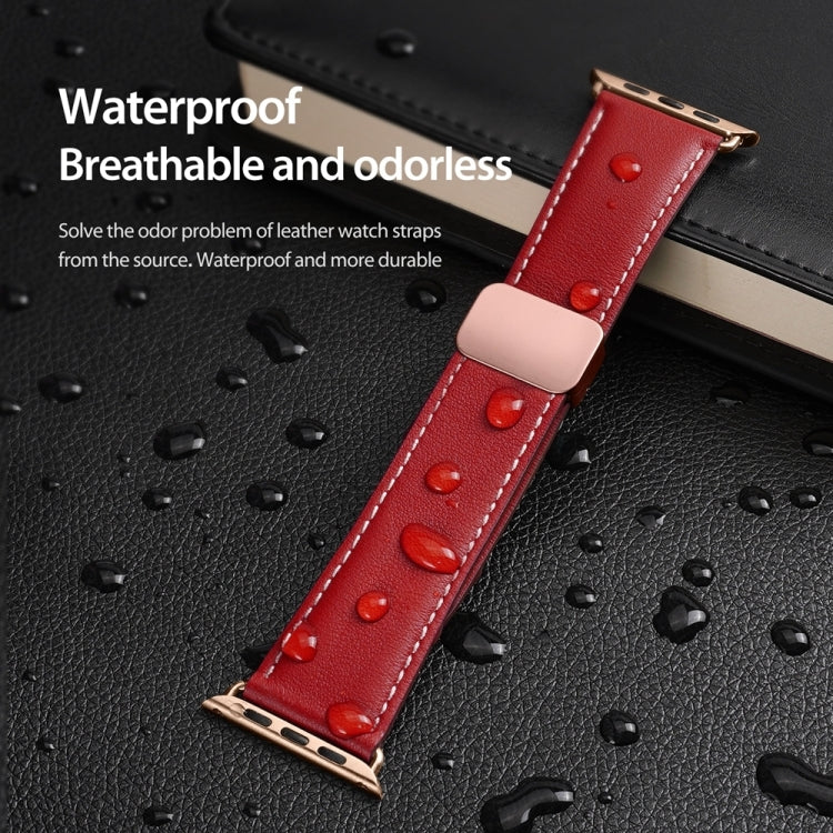 For Apple Watch SE 2023 40mm DUX DUCIS YA Series Magnetic Buckle Genuine Leather Watch Band(Red) - Watch Bands by DUX DUCIS | Online Shopping UK | buy2fix