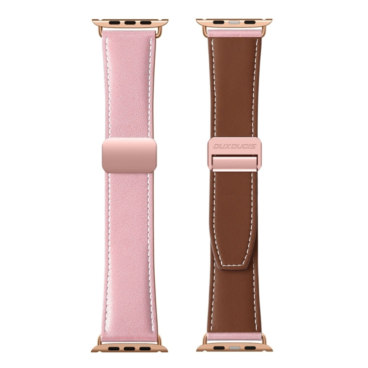 For Apple Watch Ultra 2 49mm DUX DUCIS YA Series Magnetic Buckle Genuine Leather Watch Band(Pink) - Watch Bands by DUX DUCIS | Online Shopping UK | buy2fix