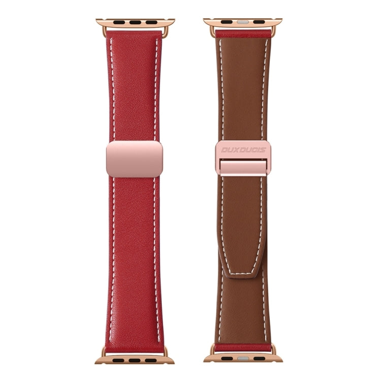 For Apple Watch Ultra 2 49mm DUX DUCIS YA Series Magnetic Buckle Genuine Leather Watch Band(Red) - Watch Bands by DUX DUCIS | Online Shopping UK | buy2fix