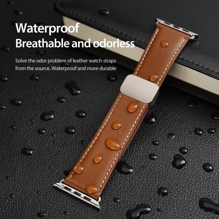 For Apple Watch SE 2022 44mm DUX DUCIS YA Series Magnetic Buckle Genuine Leather Watch Band(Brown) - Watch Bands by DUX DUCIS | Online Shopping UK | buy2fix