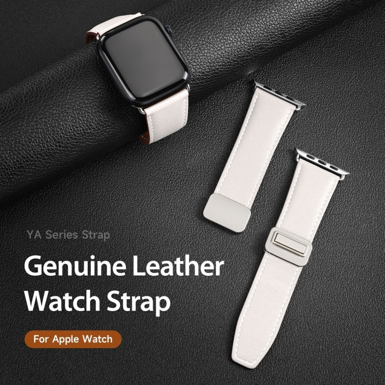 For Apple Watch SE 2022 44mm DUX DUCIS YA Series Magnetic Buckle Genuine Leather Watch Band(White) - Watch Bands by DUX DUCIS | Online Shopping UK | buy2fix