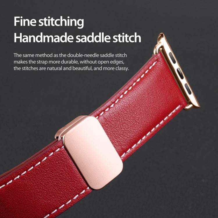 For Apple Watch Series 7 45mm DUX DUCIS YA Series Magnetic Buckle Genuine Leather Watch Band(Red) - Watch Bands by DUX DUCIS | Online Shopping UK | buy2fix