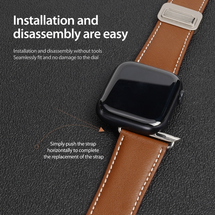 For Apple Watch Series 4 44mm DUX DUCIS YA Series Magnetic Buckle Genuine Leather Watch Band(Brown) - Watch Bands by DUX DUCIS | Online Shopping UK | buy2fix