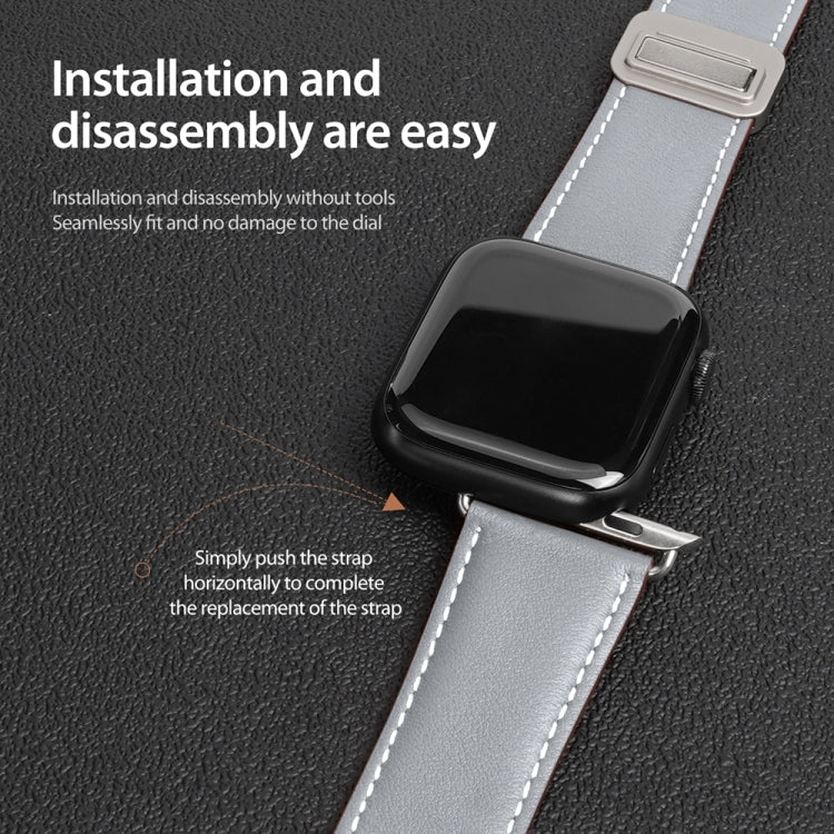 For Apple Watch Series 3 38mm DUX DUCIS YA Series Magnetic Buckle Genuine Leather Watch Band(Grey) - Watch Bands by DUX DUCIS | Online Shopping UK | buy2fix