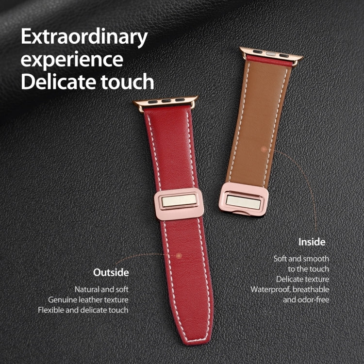 For Apple Watch Series 3 42mm DUX DUCIS YA Series Magnetic Buckle Genuine Leather Watch Band(Red) - Watch Bands by DUX DUCIS | Online Shopping UK | buy2fix