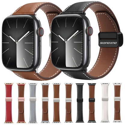 For Apple Watch Series 7 41mm DUX DUCIS YA Series Magnetic Buckle Genuine Leather Watch Band(Brown) - Watch Bands by DUX DUCIS | Online Shopping UK | buy2fix