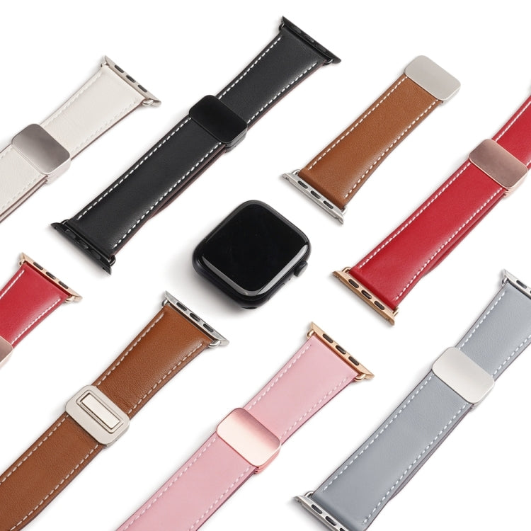 For Apple Watch 38mm DUX DUCIS YA Series Magnetic Buckle Genuine Leather Watch Band(Red) - Watch Bands by DUX DUCIS | Online Shopping UK | buy2fix