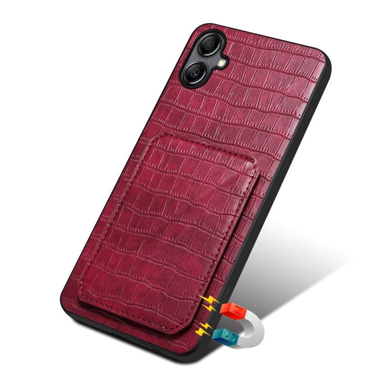 For Samsung Galaxy A05 Denior Imitation Crocodile Leather Back Phone Case with Holder(Rose Red) - Galaxy Phone Cases by Denior | Online Shopping UK | buy2fix