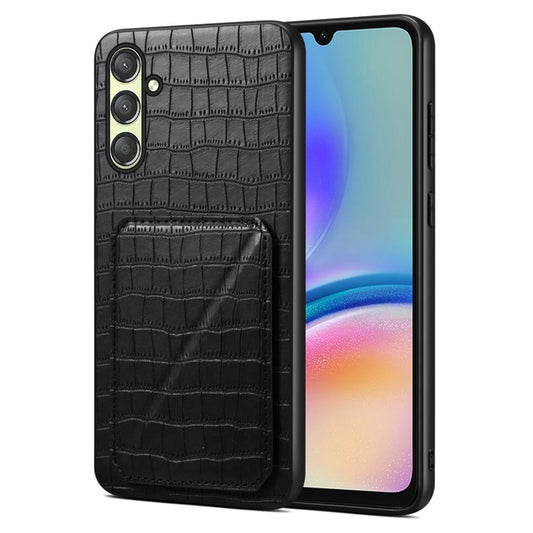 For Samsung Galaxy A05s Denior Imitation Crocodile Leather Back Phone Case with Holder(Black) - Galaxy Phone Cases by Denior | Online Shopping UK | buy2fix