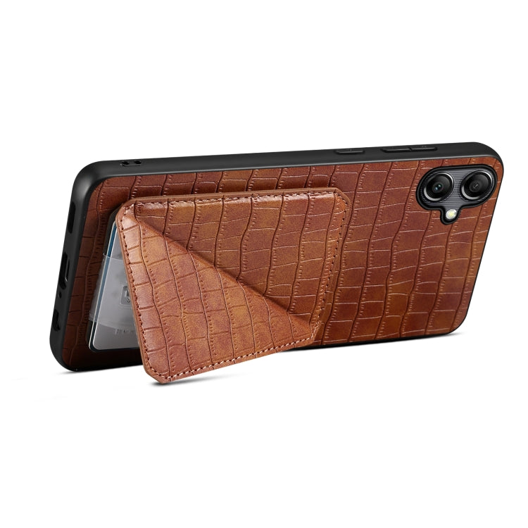 For Samsung Galaxy A22 5G Denior Imitation Crocodile Leather Back Phone Case with Holder(Brown) - Galaxy Phone Cases by Denior | Online Shopping UK | buy2fix