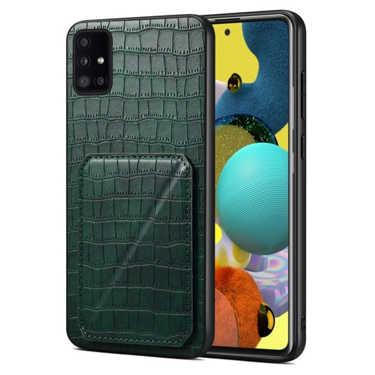 For Samsung Galaxy A51 5G Denior Imitation Crocodile Leather Back Phone Case with Holder(Green) - Galaxy Phone Cases by Denior | Online Shopping UK | buy2fix