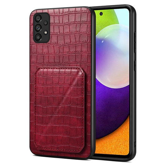 For Samsung Galaxy A52 4G / 5G Denior Imitation Crocodile Leather Back Phone Case with Holder(Rose Red) - Galaxy Phone Cases by Denior | Online Shopping UK | buy2fix