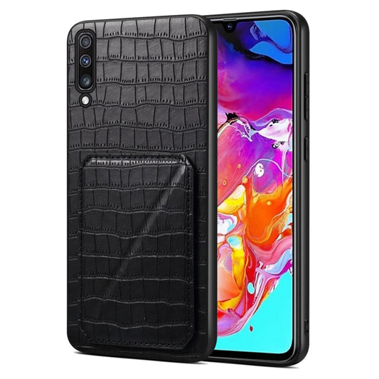 For Samsung Galaxy A70 Denior Imitation Crocodile Leather Back Phone Case with Holder(Black) - Galaxy Phone Cases by Denior | Online Shopping UK | buy2fix