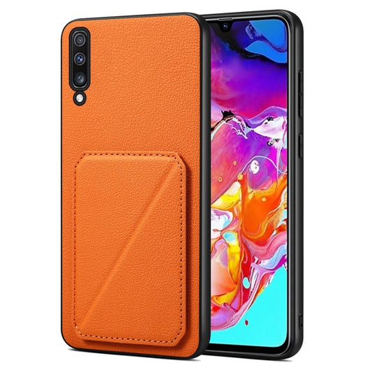 For Samsung Galaxy A70 Denior Imitation Calf Leather Back Phone Case with Holder(Orange) - Galaxy Phone Cases by Denior | Online Shopping UK | buy2fix