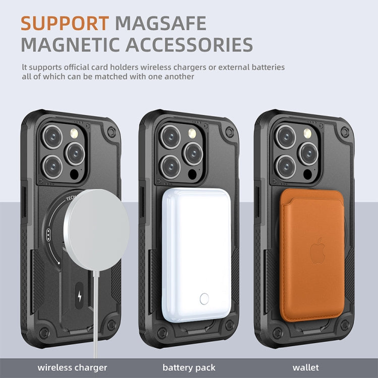 For iPhone 13 Pro MagSafe Holder Armor PC Hybrid TPU Phone Case(Black) - iPhone 13 Pro Cases by buy2fix | Online Shopping UK | buy2fix