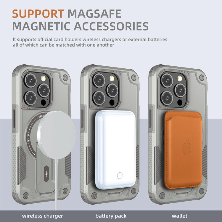 For iPhone 12 Pro Max MagSafe Holder Armor PC Hybrid TPU Phone Case(Grey) - iPhone 12 Pro Max Cases by buy2fix | Online Shopping UK | buy2fix