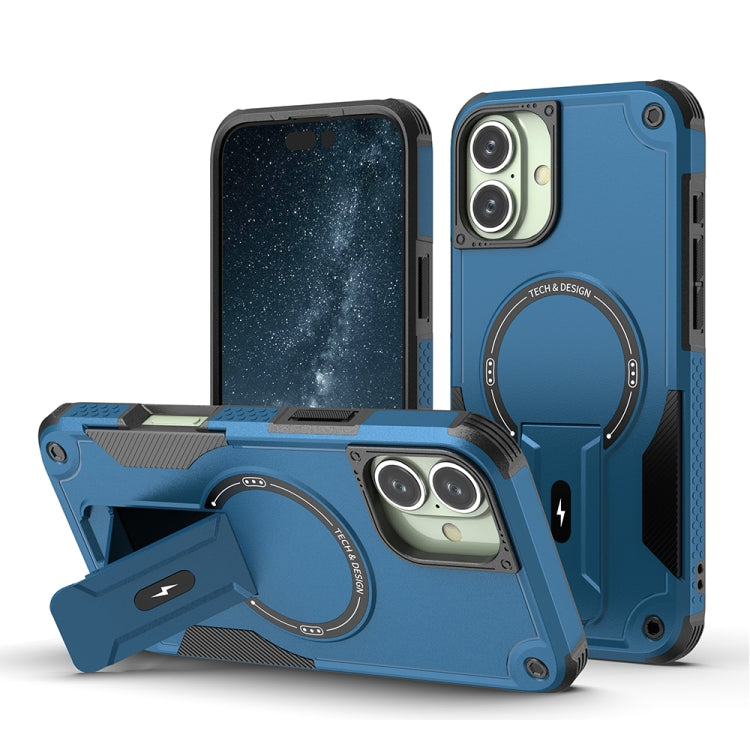 For iPhone 16 Plus Armor Magsafe Holder PC Hybrid TPU Phone Case(Dark Blue) - iPhone 16 Plus Cases by buy2fix | Online Shopping UK | buy2fix