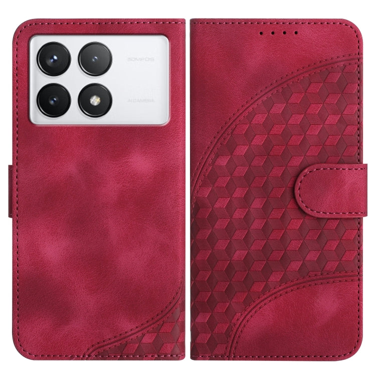 For Xiaomi Redmi K70 YX0060 Elephant Head Embossed Phone Leather Case with Lanyard(Rose Red) - K70 Cases by buy2fix | Online Shopping UK | buy2fix