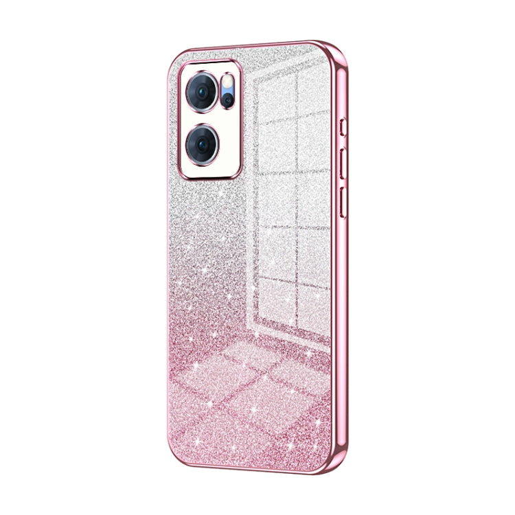 For OPPO Reno7 5G Gradient Glitter Powder Electroplated Phone Case(Pink) - OPPO Cases by buy2fix | Online Shopping UK | buy2fix