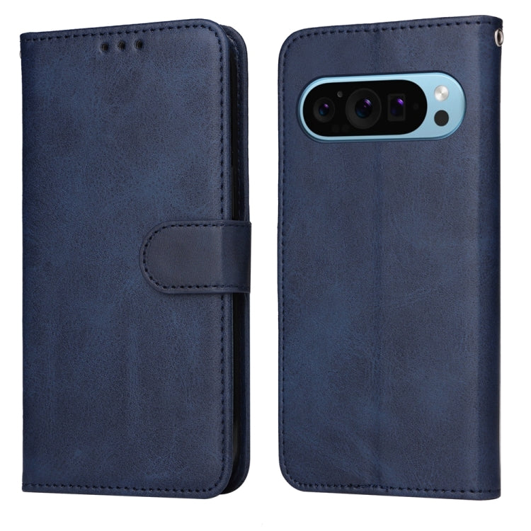 For Google Pixel 9 Classic Calf Texture Flip Leather Phone Case(Blue) - Google Cases by buy2fix | Online Shopping UK | buy2fix