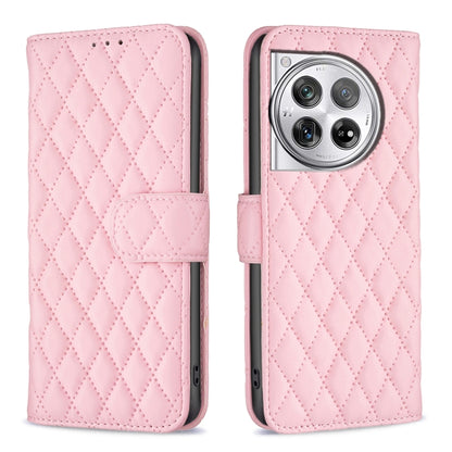 For OnePlus 12 5G Diamond Lattice Wallet Flip Leather Phone Case(Pink) - OnePlus Cases by buy2fix | Online Shopping UK | buy2fix