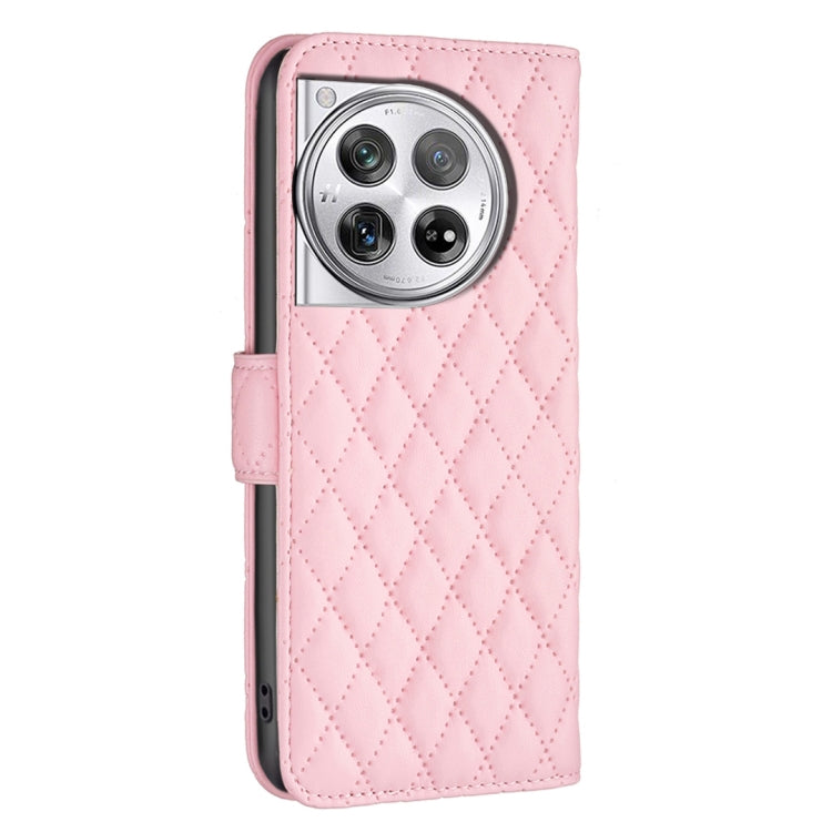 For OnePlus 12 5G Diamond Lattice Wallet Flip Leather Phone Case(Pink) - OnePlus Cases by buy2fix | Online Shopping UK | buy2fix