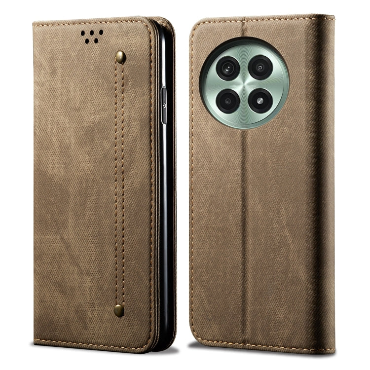 For OnePlus 13 Denim Texture Casual Style Horizontal Flip Leather Case(Khaki) - OnePlus Cases by buy2fix | Online Shopping UK | buy2fix