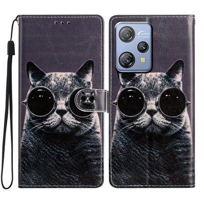 For Blackview A53 Pro Colored Drawing Leather Phone Case(Sunglasses Cat) - More Brand by buy2fix | Online Shopping UK | buy2fix