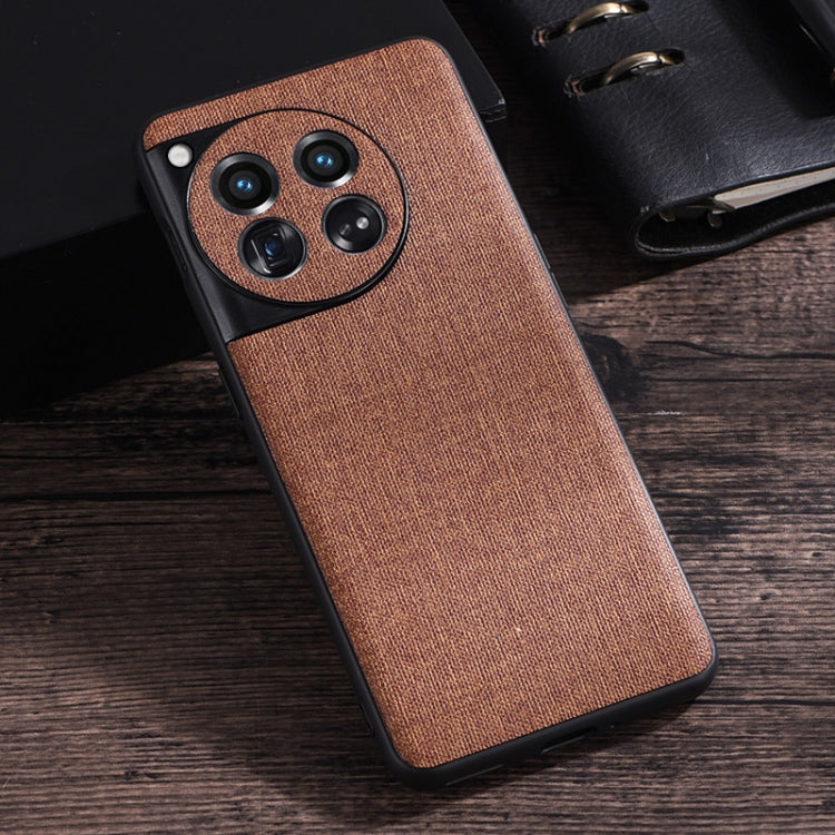 For OnePlus 12 Cloth Texture PU + TPU Phone Case(Brown) - OnePlus Cases by buy2fix | Online Shopping UK | buy2fix