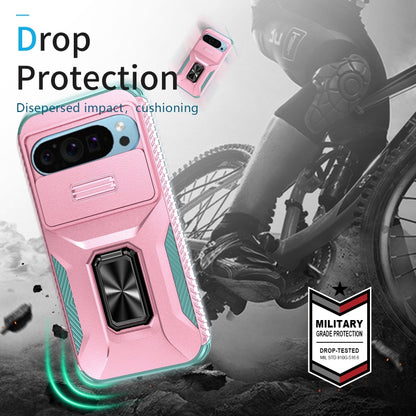 For Google Pixel 9 / Pixel 9 Pro Sliding Camshield Holder Phone Case(Pink + Grey Green) - Google Cases by buy2fix | Online Shopping UK | buy2fix