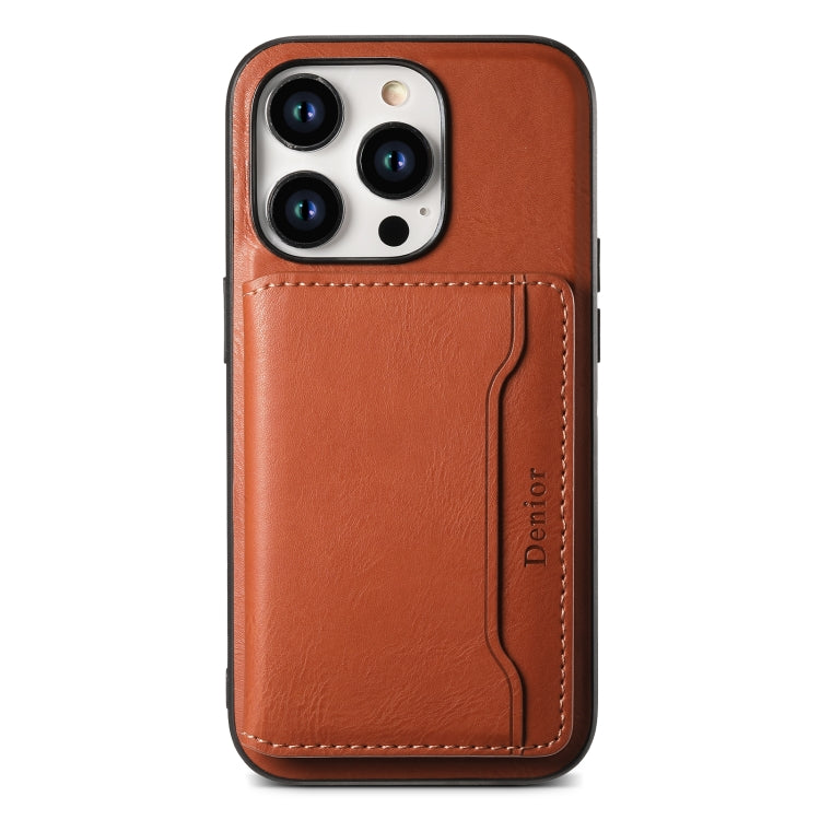 For iPhone 15 Pro Denior Cowhide Texture Leather MagSafe Detachable Wallet Phone Case(Brown) - iPhone 15 Pro Cases by Denior | Online Shopping UK | buy2fix