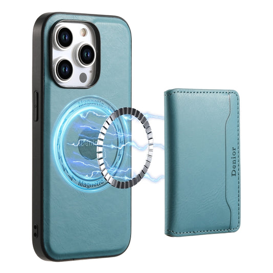 For iPhone 14 Pro Denior Cowhide Texture Leather MagSafe Detachable Wallet Phone Case(Blue) - iPhone 14 Pro Cases by Denior | Online Shopping UK | buy2fix