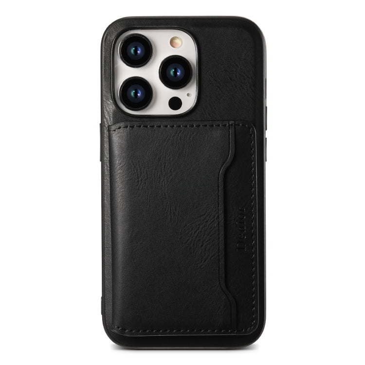 For iPhone 14 Pro Max Denior Cowhide Texture Leather MagSafe Detachable Wallet Phone Case(Black) - iPhone 14 Pro Max Cases by Denior | Online Shopping UK | buy2fix