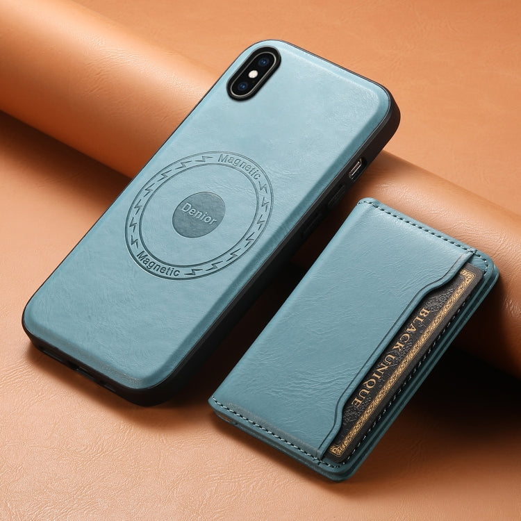 For iPhone XS Max Denior Cowhide Texture Leather MagSafe Detachable Wallet Phone Case(Blue) - More iPhone Cases by Denior | Online Shopping UK | buy2fix