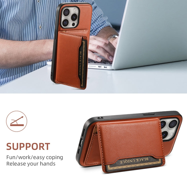 For iPhone 16 Pro Denior Cowhide Texture Leather MagSafe Detachable Wallet Phone Case(Brown) - iPhone 16 Pro Cases by Denior | Online Shopping UK | buy2fix