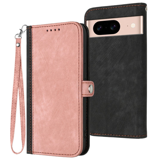 For Google Pixel 8a Side Buckle Double Fold Hand Strap Leather Phone Case(Pink) - Google Cases by buy2fix | Online Shopping UK | buy2fix