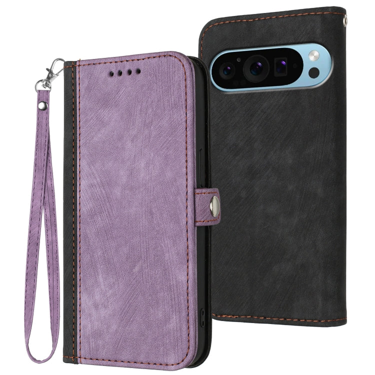 For Google Pixel 9 Pro Side Buckle Double Fold Hand Strap Leather Phone Case(Purple) - Google Cases by buy2fix | Online Shopping UK | buy2fix