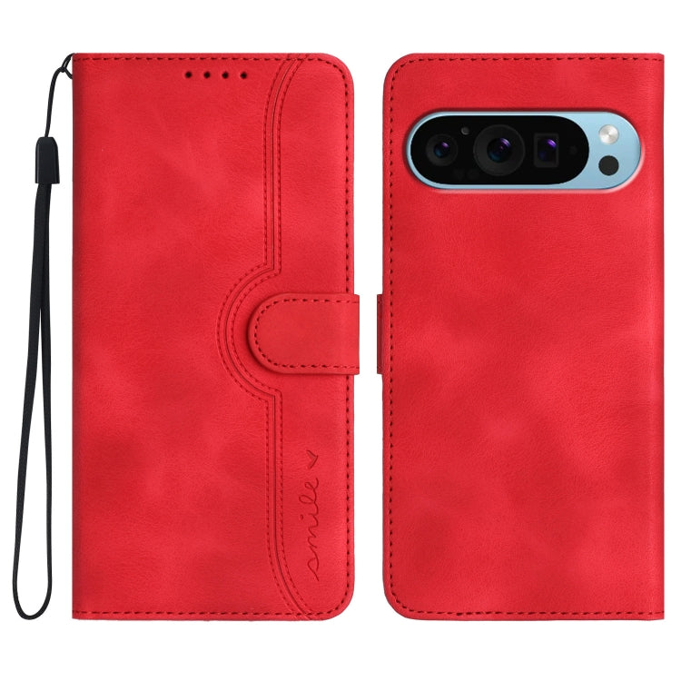 For Google Pixel 9 Heart Pattern Skin Feel Leather Phone Case(Red) - Google Cases by buy2fix | Online Shopping UK | buy2fix