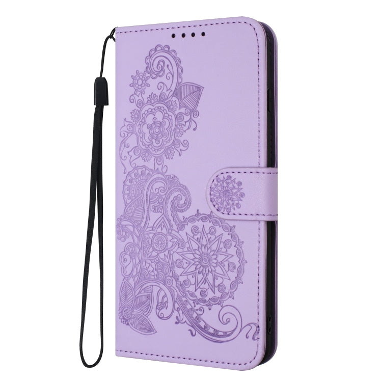 For Google Pixel 9 Pro Datura Flower Embossed Flip Leather Phone Case(Purple) - Google Cases by buy2fix | Online Shopping UK | buy2fix