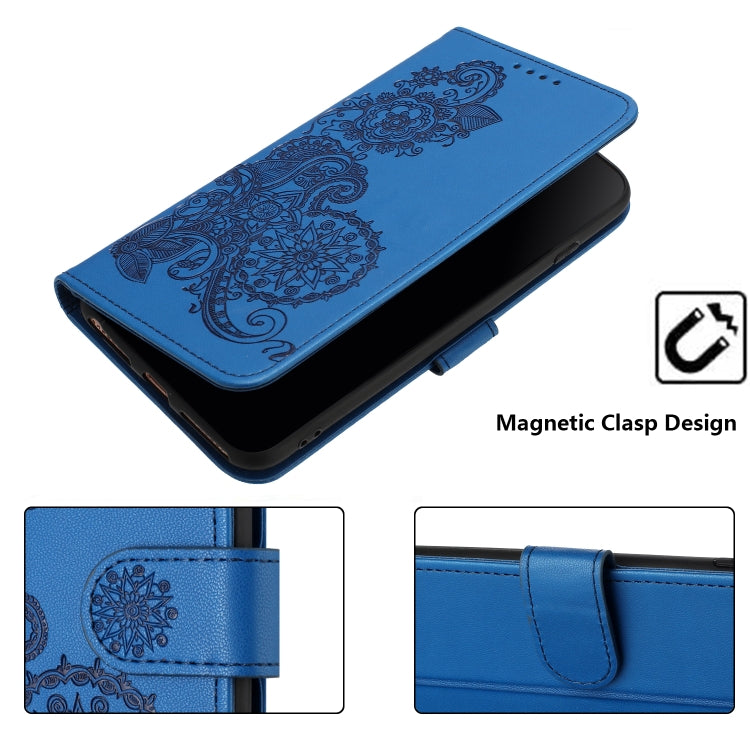 For OnePlus 12 Datura Flower Embossed Flip Leather Phone Case(Blue) - OnePlus Cases by buy2fix | Online Shopping UK | buy2fix