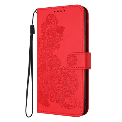 For OnePlus 12 Datura Flower Embossed Flip Leather Phone Case(Red) - OnePlus Cases by buy2fix | Online Shopping UK | buy2fix