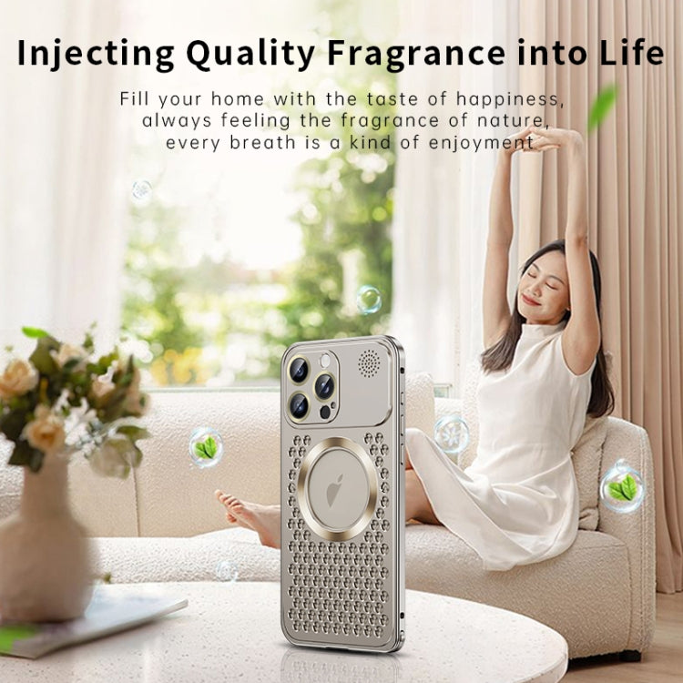 For iPhone 12 Spring Buckle MagSafe Magnetic Metal Aromatherapy Phone Case(Silver) - iPhone 12 / 12 Pro Cases by buy2fix | Online Shopping UK | buy2fix