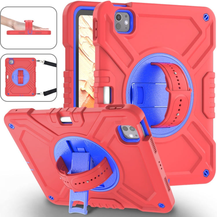 For iPad Pro 11 2024 X Rotation PC Hybrid Silicone Tablet Case with Strap(Red Blue) - iPad Pro 11 2024 Cases by buy2fix | Online Shopping UK | buy2fix